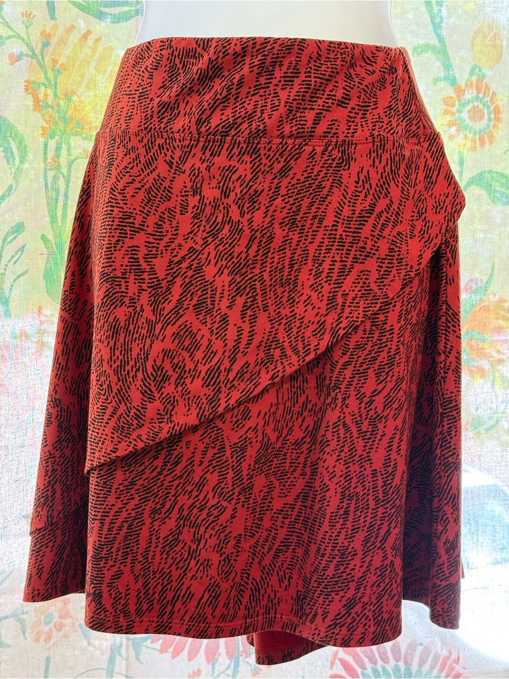 Women's Rusty Red Patterned Wrap Skirt—Tiger Mom?